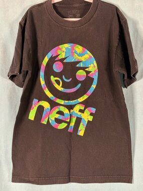 Neff Black Tee with Colorful Tie-Dye Smiley Logo